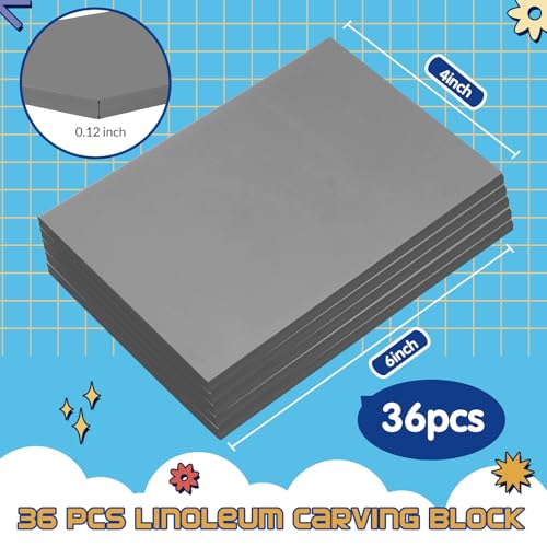 MotiMind 36 Pcs 4"x6" Linoleum Block Rubber Stamp Carving Blocks | Soft Gray Linocut Blocks Bulk, Linoleum Blocks for Printmaking, Back to School Supplies, Fit for Crafting, Tamp Maker Project