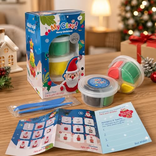 Air Dry Clay for Kids, 4 Christmas Mini Modeling Clay Sets, DIY Snowman Model Magic Clay Kit with Tools & Tutorials, Christmas Stocking Stuffers for Kids, Creatible Art Crafts Toys Gifts Xmas Gift - color: 4 Packs Mini Christmas Kit