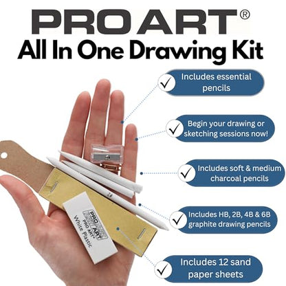 PRO ART Pencils All In One Drawing Kit, Drawing Pencils, Sketch Pencils, Kit, Charcoal Pencils Set, Art Sketching, Pencil Set, Sketching for - style: Dry Media All-in-One Drawing 12 Piece Set