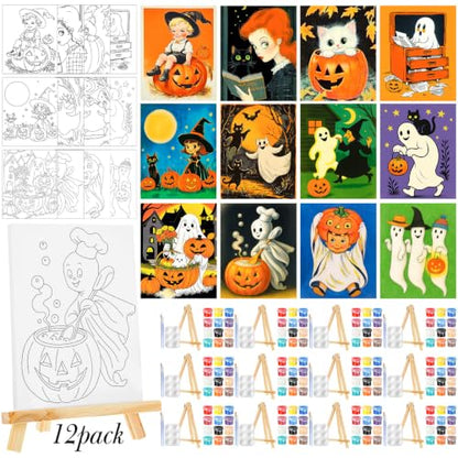 Zhanmai 72 Pcs 12 Sets Sip and Paint Kit Pre Drawn Canvas for Painting 8" x 10" Paint Party Canvas Painting Pre Printed Canvases for Party Favor DIY Adult's Date Night (Whimsical Style) - style: Whimsical Style