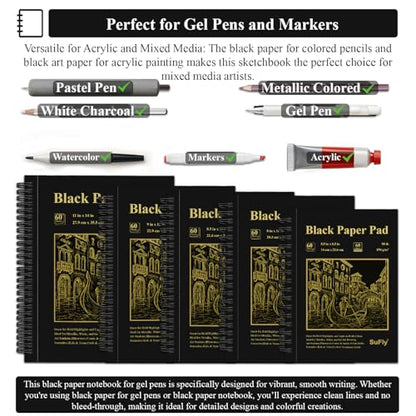 SuFly Black Paper Drawing Pad, 60 Sheets Large Sketch Book 11x14, Spiral Bound - Hardcover,90lb/150gsm Black Paper Notebook for Gel Pens. - color: Black, size: 11-x-14-inch:1 Pack