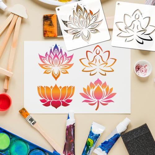 24pcs Lotus and Buddha Stencil Spiritual Symbol Templates Reusable Mandala Templates with Intricate Floral Design for DIY Wall Art, Wood Signs, Fabric, Canvas & Tile | Home Decor Craft Supplies