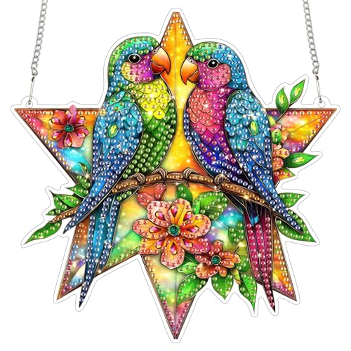 SKRYUIE Bird Hanging Pearl Diamond Art Kits for Adults Suncatcher A2 | Special Shaped Crystal DIY Hanging Diamond Painting Kit, Gift for Mother Spring Summer Window Wreath Decor 7.6 x 7.45 Inch - color: colorful-8