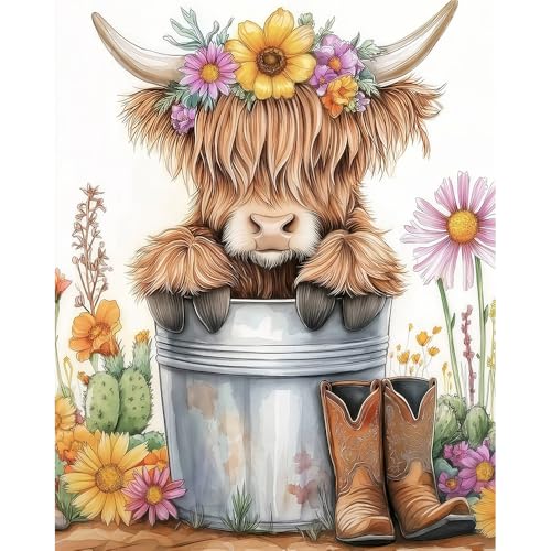 Natuyalo Highland Cattle Paint by Numbers Kits for Adults - Yak Flowers Paint by Number Adult, Animals Canvas Paint by Numbers for Adults, DIY Acrylic Painting Kits for Gifts Home Decor 16x20 inch - color: Color-01