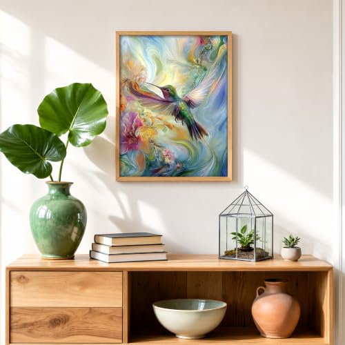 Mosaflare 5D Hummingbird Diamond Painting Kits for Adults 12x16 Inch | Colorful Floral Diamond Art for Beginners, DIY Full Round Drill Paint by Diamonds Dot Gem Art for Adult, Home Wall Decor - color: KM1234-1