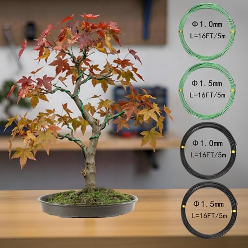 Bonsai Tools Set, 38Pcs Gardening Trimming Tools Kit Indoor Succulent Tool with 4 Tree Training Wire, Plant Repotting Mat, Bonsai Scissors in Leather Bag