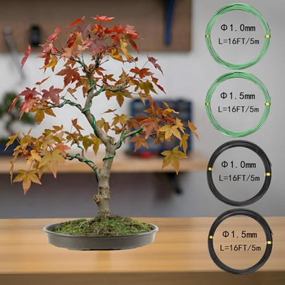 Bonsai Tools Set, 38Pcs Gardening Trimming Tools Kit Indoor Succulent Tool with 4 Tree Training Wire, Plant Repotting Mat, Bonsai Scissors in Leather Bag