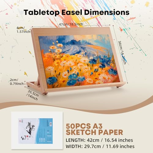 Wooden Table Top Easels for Painting A3 18.5"x14.2" Tabletop Easel - size: A3(18.5"x14.2")