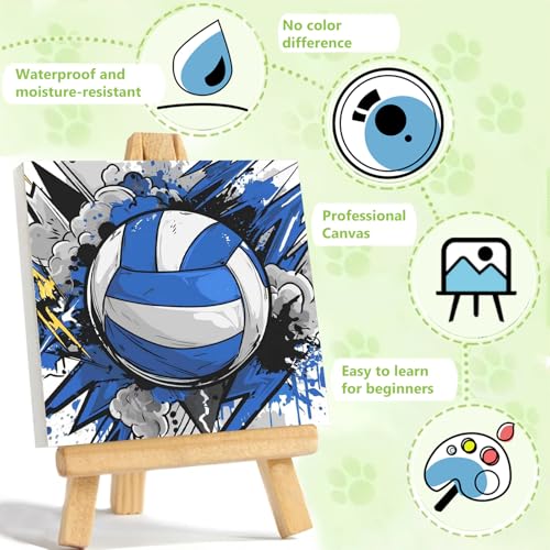 Reivworl Volleyball Paint by Numbers Kit for Kids with Frame 8×8 inch | Volleyball Paint by Number for Kids Age 6-8-12, Acrylic Paint by Numbers for Gifts and Decor - color: Style-17, size: 8×8inch