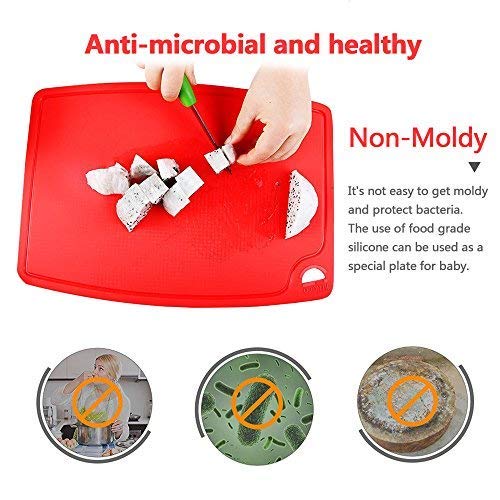 Liflicon Extra Large Thick Silicone Cutting Boards for Kitchen 14.6'' x 10.43'' Flexible Cutting Chopping Boards/Mats Non-slip Deep Drip Juice Groove, Dishwasher Safe-Red - color: Red, size: 14.6"L x 10.4"W