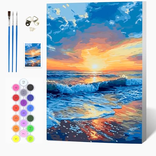 Auremi Ocean Framed Paint by Number for Adults,DIY Landscape Painting by Number Kits on Canvas Acrylic Oil Painting Kits for Adults Paint by Number Kits for Home Decor 20x30cm - color: Paint by number 007