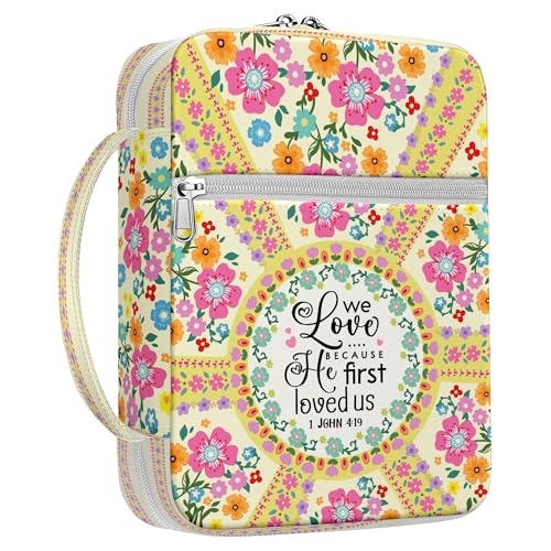 Floral Scripture Bible Cover for Women, Canvas Bible Case with Handle and Zipper Pocket, Inspirational Bible Holder for Church and Study, Fits Medium Large Size Bible, Christian Gift - color: Faith Accessories 72