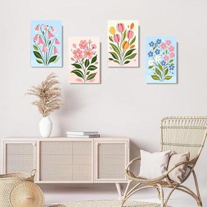 Gemozaic 4 Pack Paint by Numbers Kit for Adults with Frame, Easy Flowers - color: BKH2558-BKH2561