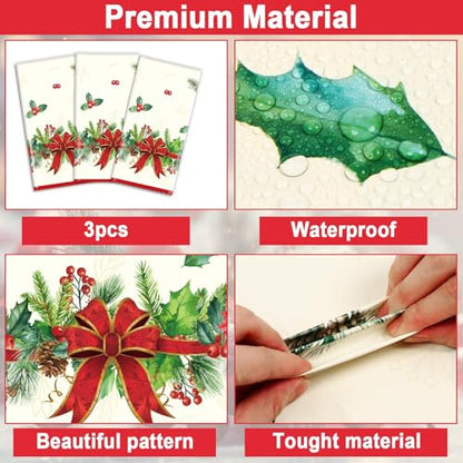 OBUSATT 3pcs Christmas Party Tablecloth Holly and Pine Cone Merry Christmas Holiday Table Cloth 108 x 54 Inch Rectangle Waterproof Xmas Holiday Table Cover Decorations for Christmas Party Supplies - style: Holly and Pine Cone