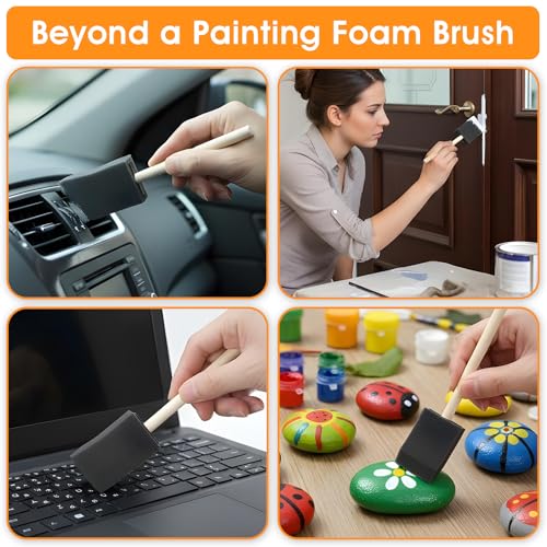 8 PCS Sponge Brushes for Painting, 1.6 Inch Foam Paint Brushes with Wood Handle for Painting, Craft, Staining, Varnish, Touch up on Wood, Canvas