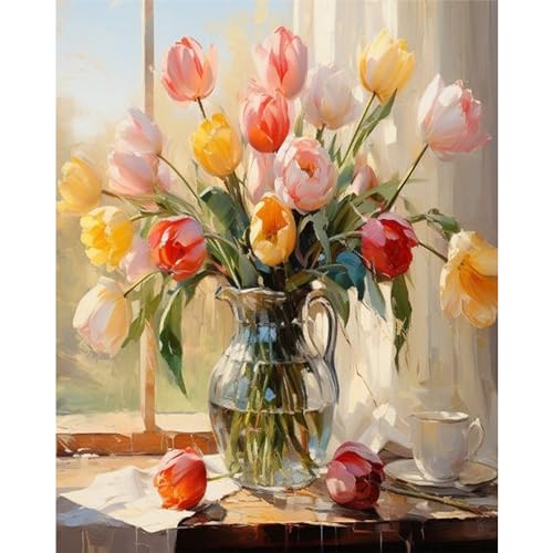 Arttoplus Flower Paint by Numbers Kit for Adults Canvas 16x20inch | Flower Paint by Numbers Kits for Adults Beginner, Oil Acrylic Painting by Numbers for Gift Home Wall Decor (Without Frame) - color: MT12436-US