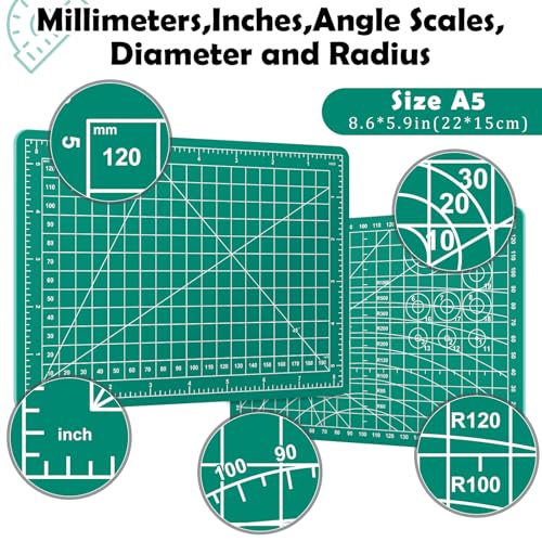 A5 Cutting Mat,8in x 6in Small Self Healing Sewing Mat Rotary Cutting Mat Double Sided Thickened Craft Cutting Board for Hobby Fabric Precision Sewing Modeling Quilting Projects,Green - color: Green, size: 8.7"L x 5.9"W