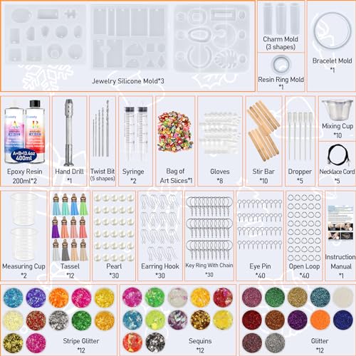 IGaiety Resin Jewelry Making Kit with Silicone Molds, 278PCS Starter Set - size: X-Jewelry Mold