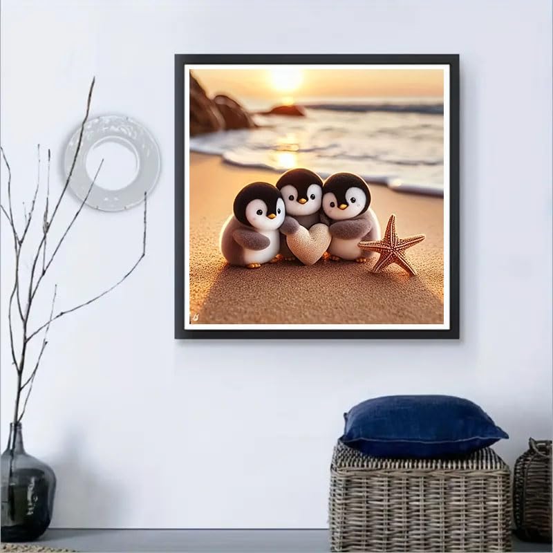 CXYQLC DIY 5D Diamond Painting Kits for Adults Diamond Art Sunset Penguin Diamond Painting Full Drill Crystal Rhinestone Embroidery Craft Kits for Home Wall Decor Gifts 11.8x11.8inch