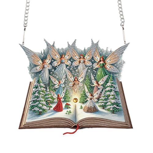 DIY Large Christmas Diamond Art Hanging Kits for Adults, 24.1 x 20.4 cm | Magic Book with Elf and Snowy Forest Design, Crystal Diamond Painting Suncatchers, For Window, Door & Wall Ornaments - color: Butterfly Elf
