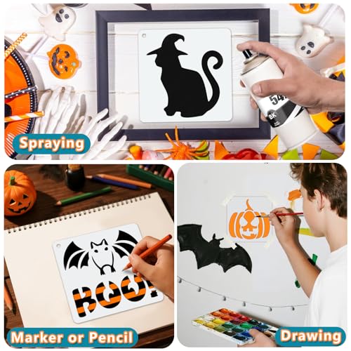 72 PCS 3x3 Inch Halloween Stencils for Painting - Pumpkin, Ghost, Bat, Spider Web Witch Skull Reusable Halloween Painting Templates on Wood, Glass, Fabric, Window Door Decor DIY Decoration - style: 72PCS Halloween