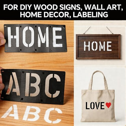 2 Inch Reusable Letter Stencils Symbol Numbers Craft Stencils, Black | 64 Pcs Interlocking Stencil Kit, For Painting on Wood, Wall, Fabric, Rock, Chalkboard, Sign, DIY Art Projects - color: black