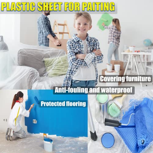 20 Pieces Plastic Drop Cloth, Multiple Waterproof Cloth Sheets for Painting, Dust-Proof and Rustproof, 9x12 Feet Tarp, Furniture Cover - size: 20 Pieces