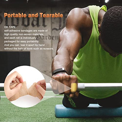 OK TAPE Self Adherent Cohesive Bandages Wrap 12Packs 2" x 5 Yards - color: Beige/Tan, size: 2 In x 5 Yards