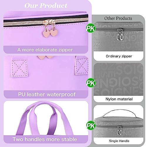FCQQYWZ Nail polish Case, Nail Polish Organizer Bag and Nail Dryer Case Holds 30+ Bottles (15ml/0.5 fl.oz) and a Nail Lamp, Travel 2 Layer Nail Polish Storage with Sturdy Handles(Purple) - color: Purple-30Bottles