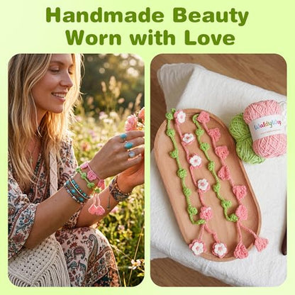 WaldyWop Crochet Kit for Beginners: 4 Flower Bracelets Starter Kit w/Videos - color: Flowers Bracelets