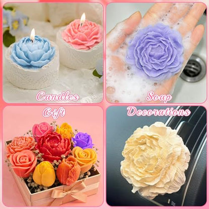 Flower Candle Molds, Set of 6 Peony Rose Tulip Different Shaped - color: 6 Pcs Flower Candle Molds