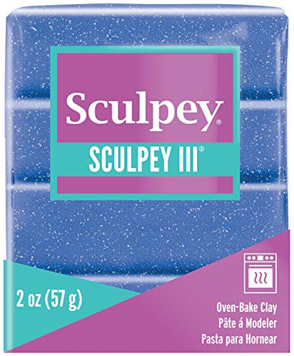 Sculpey III® Polymer Oven-Bake Clay, Blue Glitter, Non Toxic, 2 oz. bar, Great for Modeling, Sculpting, Holiday, DIY, Mixed Media and School Projects.Perfect for Kids & Beginners! - color: Blue Glitter
