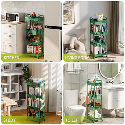 Sorgion 4 Tier Rolling Cart Organizer,Art Craft Diaper Bedside Snack Laundry Room Bathroom Organizer Narrow Thin Slim Rolling Trolley Utility Cart with Wheels for Kitchen,Office(Green) - size: 4Tier-Green