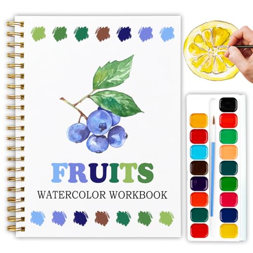 Fruit-Themed Watercolor Workbook, Water Coloring Book, 12 Different Patterns of DIY Designs, Summer Fruit Painting Book for Beginners, Stress Relieving and Relaxing Art Gift (Fruit) - color: Blue-Fruit