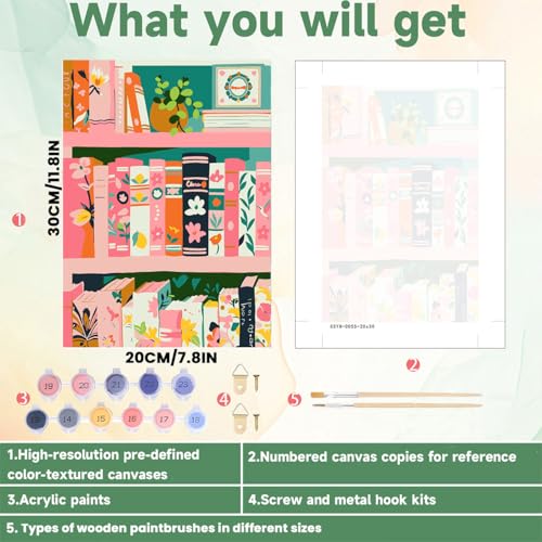 ICYANART Paint by Numbers for Adults Framed, Book Number Painting 8x12In | Book Paint by Number for Adults Beginners, Acrylic Fantasy Painting by Numbers, Book Number Painting - color: Books-7.8x11.8in
