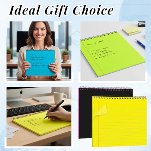 4 Landscape Legal Pad 11 x 9.5 College Ruled Top Spiral Horizontal Notebook | 4 Neon Pads, 50 Sheets Each, Hole Punched Pages, Bright Color Coding for Classes, Projects, Daily Schedules and Subject Notes - color: Neon