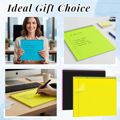 4 Landscape Legal Pad 11 x 9.5 College Ruled Top Spiral Horizontal Notebook | 4 Neon Pads, 50 Sheets Each, Hole Punched Pages, Bright Color Coding for Classes, Projects, Daily Schedules and Subject Notes - color: Neon