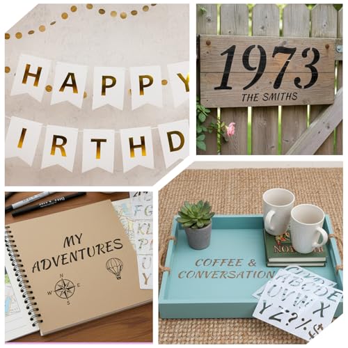 15 Pack Letter Stencils for Painting, Reusable Small Alphabet Stencils Plastic Letter and Number Stencil Templates Kit for Scrapbook, DIY Crafts, Art Projects (1/2, 3/4, 1, 2 Inch)