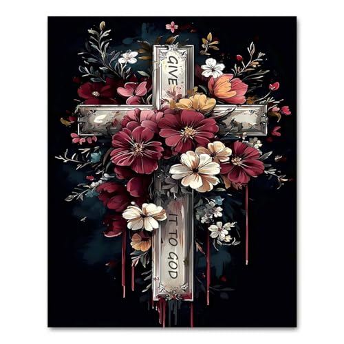ICYANART Paint by Numbers Kit for Adults Beginner Cross Number Painting | Cross Paint by Number for Adults Beginners, Acrylic Religion Painting by Numbers, Religion Paint by Numbers 16x20 In - color: Cross