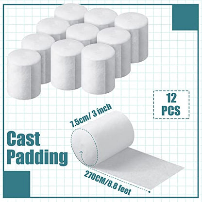Nuanchu 12 Rolls Medical Cotton Cast Padding Plaster Cloth,3 Inch X 8.8 ft | Individual Wrapped, Undercast Protection Padding, Soft Cloth for Body Casts, Halloween Bandage Art, Mask Craft Supplies - size: 3 Inch x 8.8 ft