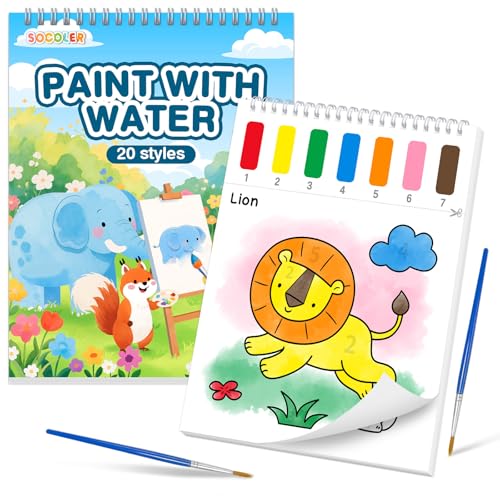 SOCOLER Paint with Water Coloring Books for Toddlers,Animal Theme Mess Free Watercolor Painting Papers for Kids Water Color Paint Kit Art Craft Gift for Ages 1-3, 4-8 - color: Animal B