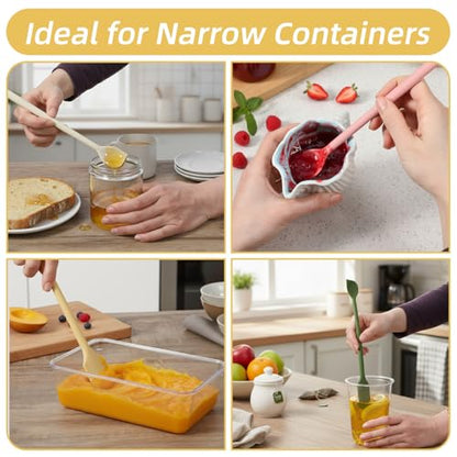 4 Pcs Long Dual-End Silicone Spatula, Small Spatula & Stirring Spoons for Jam Jars & Makeup, Thin Curved End for Scraping, Slim Spoon End for Scooping and Mixing (10.43 Inch)