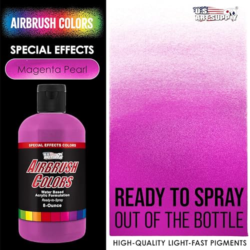 U.S. Art Supply Pearlized Magenta Pearl Acrylic Special Effects Airbrush Paint - 8oz Ready to Spray Air Brush Paint for Nails, Models, Fabric - Water-Based Air Brush Painting - color: Magenta Pearl, size: 8 Fl Oz (Pack of 1)