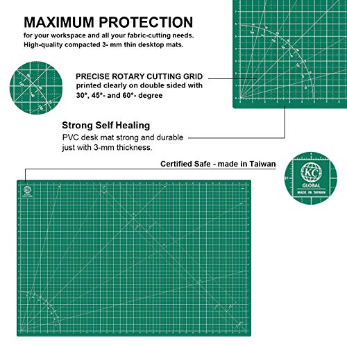 KC GLOBAL A2 (24"x18") Self-Healing Cutting Mat (Dark Green) - Sturdy, Reversible, Eco-Friendly, Non-Slip. Premium Desk Mat for Crafters, Quilters, and Hobbyist - color: Dark Green, size: 24"L x 18"W