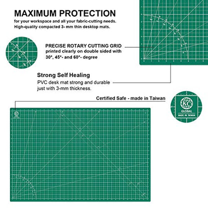 KC GLOBAL A4 (12"x9") Self-Healing Cutting Mat (Dark Green) - Sturdy, Reversible, Eco-Friendly, Non-Slip. Premium Desk Mat for Crafters, Quilters, and Hobbyist - color: Dark Green, size: 9"L x 12"W