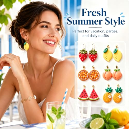 10Pcs Fruit Clay Cutters for Earrings, Summer Polymer Clay Molds | Fresh Fruit Shapes For Creating Summer Earrings, Charms, Pendants, And Handmade Clay Accessories - color: Fruit