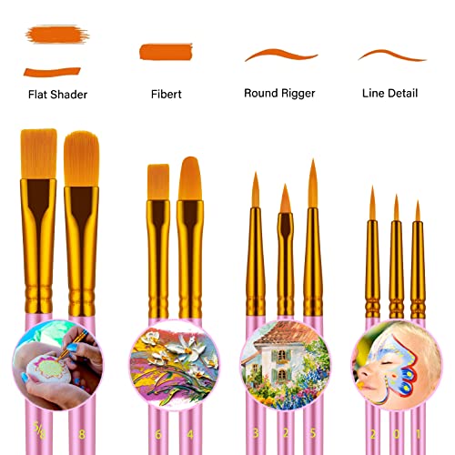Artstorys Paint Brushes Set, 20 Pcs Acrylic Oil Watercolor Painting Brushes | Artist Paintbrushes (Nylon Hair Wood Handles) for Adult Drawing, Great for Face, Rock & Canvas, Arts Craft Supplies, Pink - color: Pink