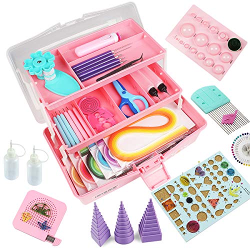 IMISNO DIY Quilling Kit with Paper Crimper, Tools&Strips for Beginners - color: pink