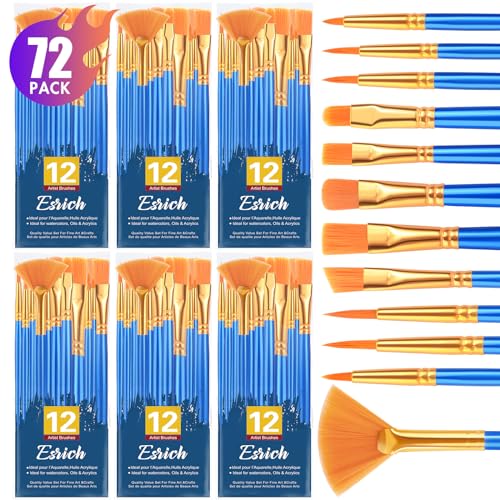 ESRICH Paint Brushes Set, 6Pack 72pcs Paint Brush for Acrylic Painting - size: 72p