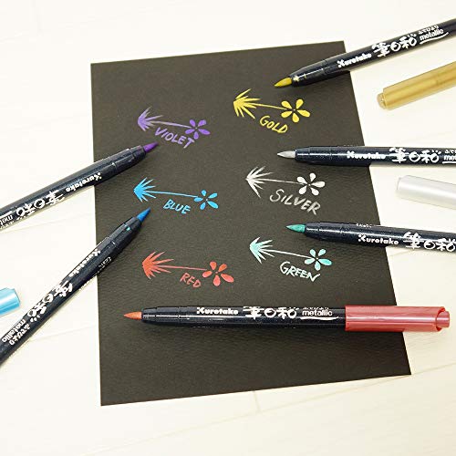 Kuretake ZIG FUDEBIYORI Flexible Brush Pens Metallic 6 colors set, perfect forProfessional, Art Drawing, calligraphy, Leetring, journaling, Made in Japan - style: 6 Colors Set(Metallic)